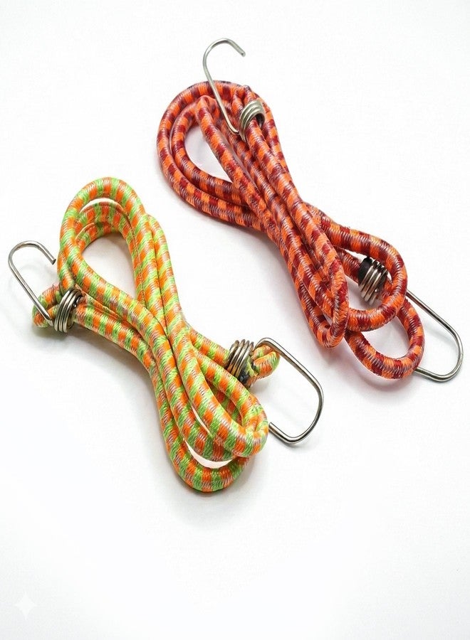 VERAT حبل مطاطي متعدد الألوان من فيرات، قطعتان، عالي القوة وقابل للتمدد - متعدد الاستخدامات لتعليق الملابس، والربط خلف الدراجات، إلخ. (2 متر + قابل للتمدد) - Image 1